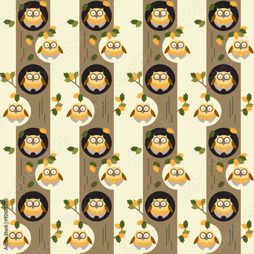 Seamless pattern with different owls
