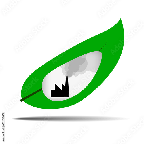 Vector : Factory icon in leaf on white background