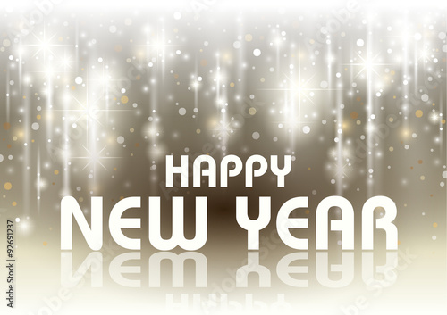Happy New Year Card with Falling Glowing Stars - Background Illustration, Vector