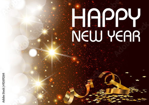 New Year Greeting Card with Blur Light and Glittering - Abstract Illustration, Vector