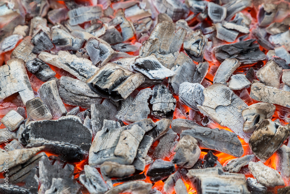 Feuer und Grillkohle in einem Grill Feuer und Grillkohle in einem Grill