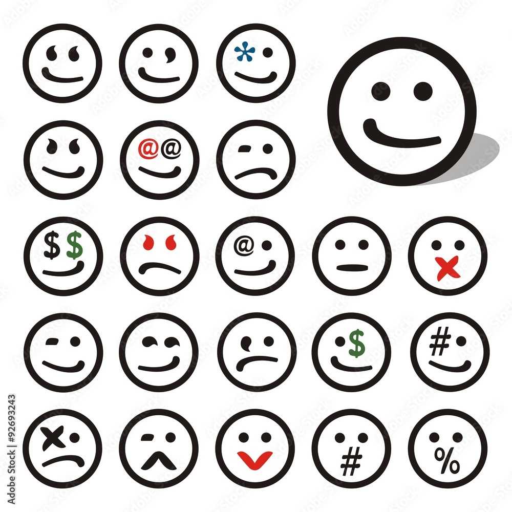 Set of icons. Vector. Person. Smiles. Tricky. Winks. Evil. Angry. Set of icons. Vector. Person. Smiles. Tricky. Winks. Evil. Angry.