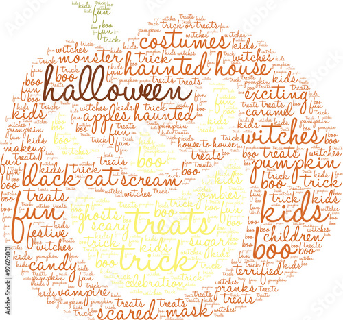 Halloween Pumpkin Shaped Word Cloud On a White Background. 