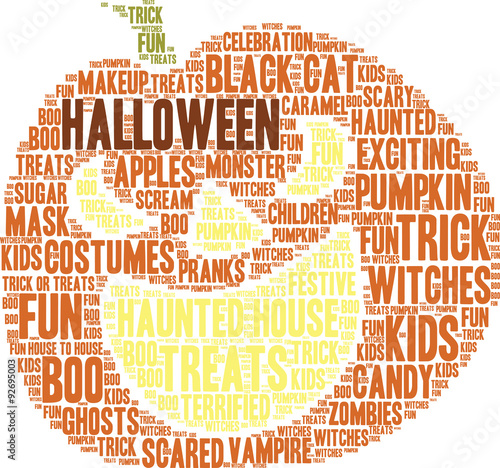 Halloween Pumpkin Shaped Word Cloud On a White Background. 