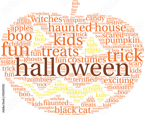 Halloween Pumpkin Shaped Word Cloud On a White Background. 