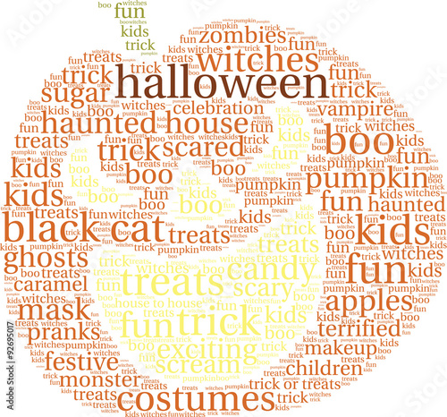 Halloween Pumpkin Shaped Word Cloud On a White Background. 