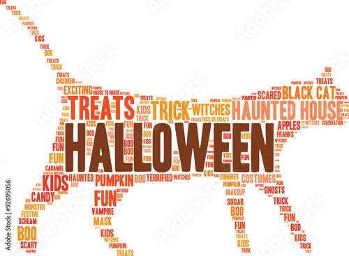 Halloween Cat Shaped Word Cloud On a White Background. 