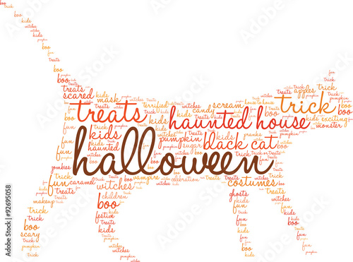 Halloween Cat Shaped Word Cloud On a White Background. 