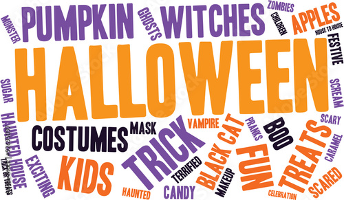 Halloween Word Cloud On a White Background. 
