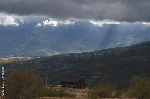 sunlight rays in the mountains 