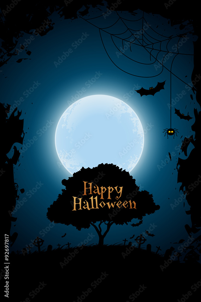 Halloween Background with Graveyard and Tree