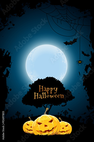 Halloween Background with Pumpkin and Tree