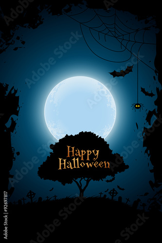 Halloween Background with Graveyard and Tree