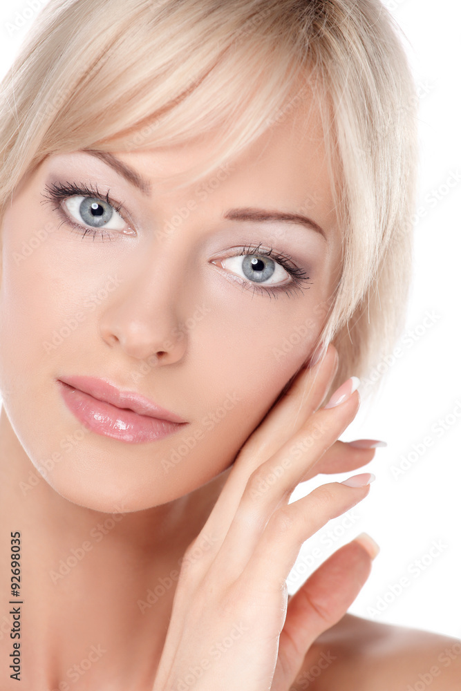 Close up portrait of beautiful young woman face. Isolated on Close up portrait of beautiful young woman face. Isolated on