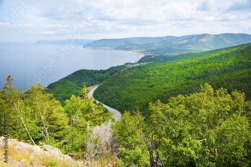 Cabot Trail highway on the east coast seen from Cape Smokey Mountain in Nova Scotia, Canada