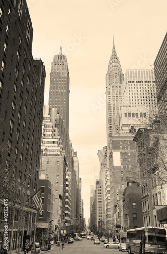 New York City Manhattan street view black and white