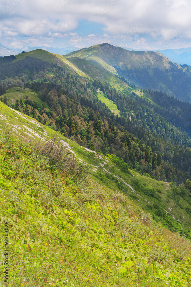 Naklejka premium Beautiful landscape with hills and mountais
