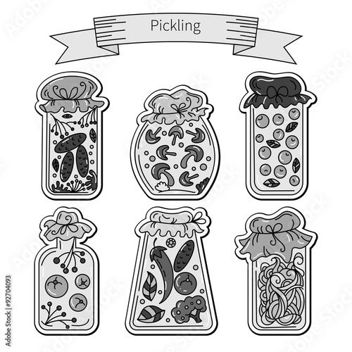 Glass jars black and white salting