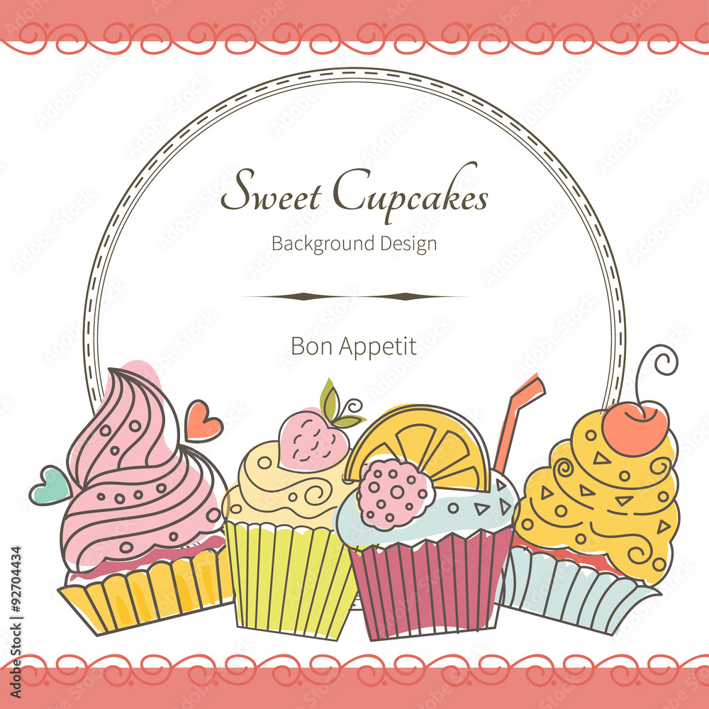 Vector illustration in cartoon style cupcakes. Vector illustration in cartoon style cupcakes.