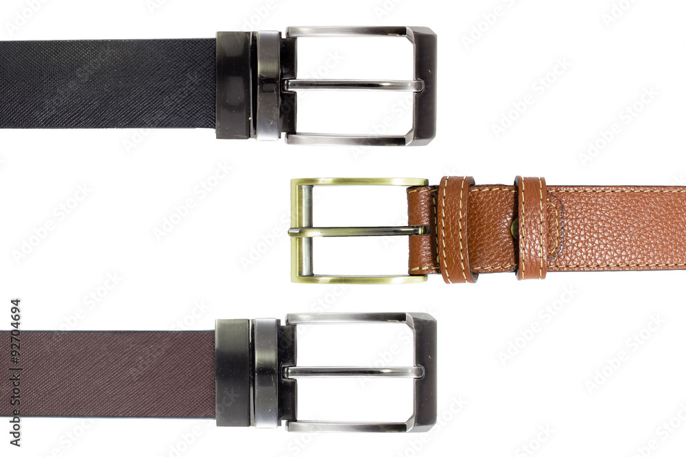 Men leather belt on white background. Men leather belt on white background.