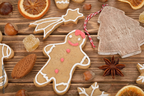 Gingerbread man, nuts and spices