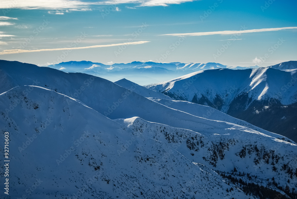 Tatry, polish mountains in winter. Beautiful sky.