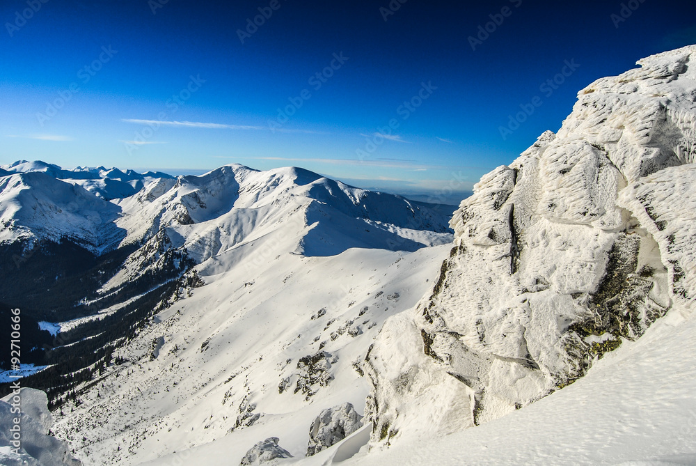 Tatry, polish mountains in winter. Beautiful sky.