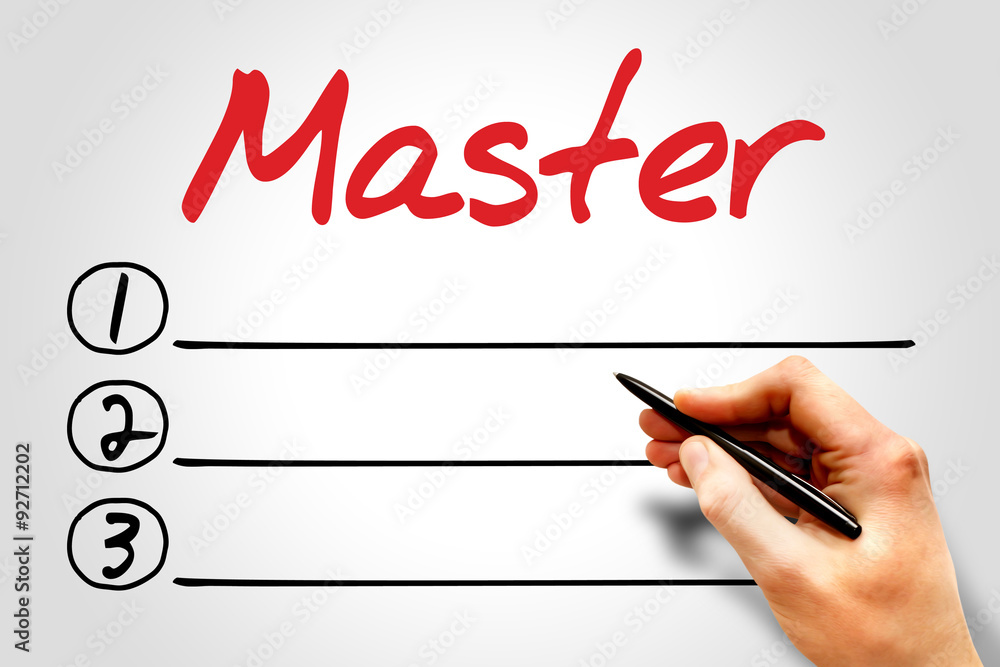 MASTER blank list, education concept MASTER blank list, education concept