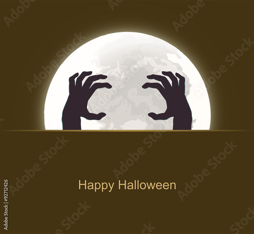 Halloween background, poster with zombie dead man's arms from th