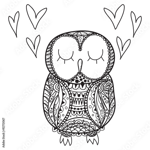 Cute decorative ornamental Owl fall in love, vector illustration