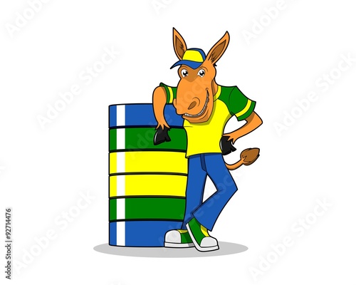 Mule donkey cartoon mascot and hard disk