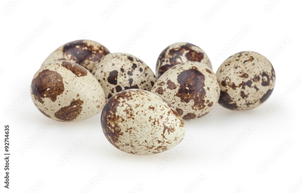 Quail eggs isolated on white background with clipping path