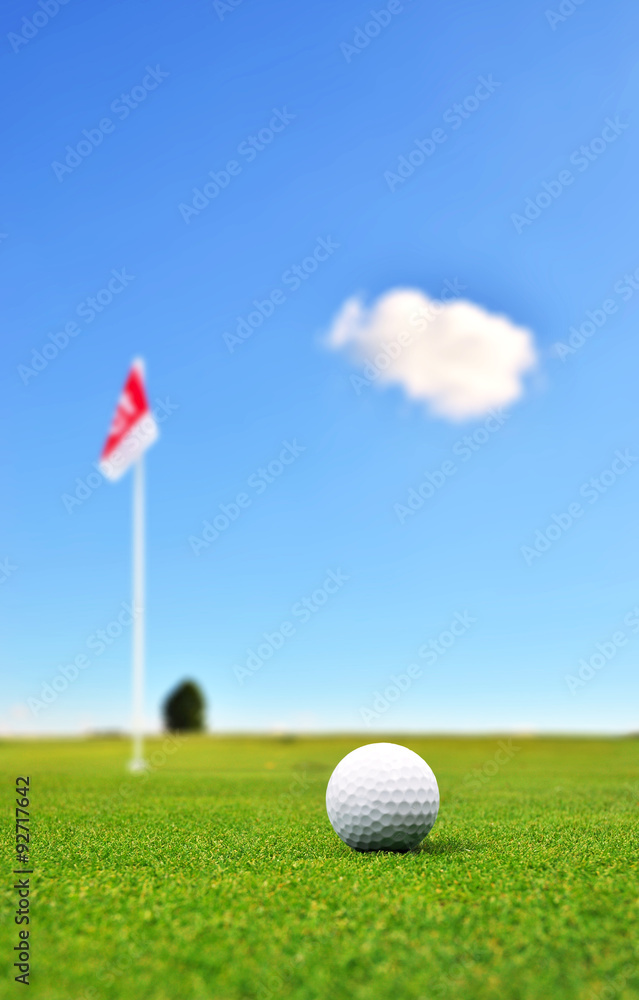 Obraz premium Golf ball in front of flag