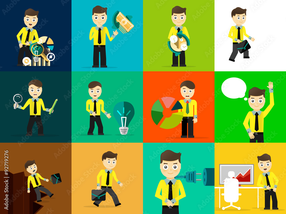 Set of businessman pose character concepts