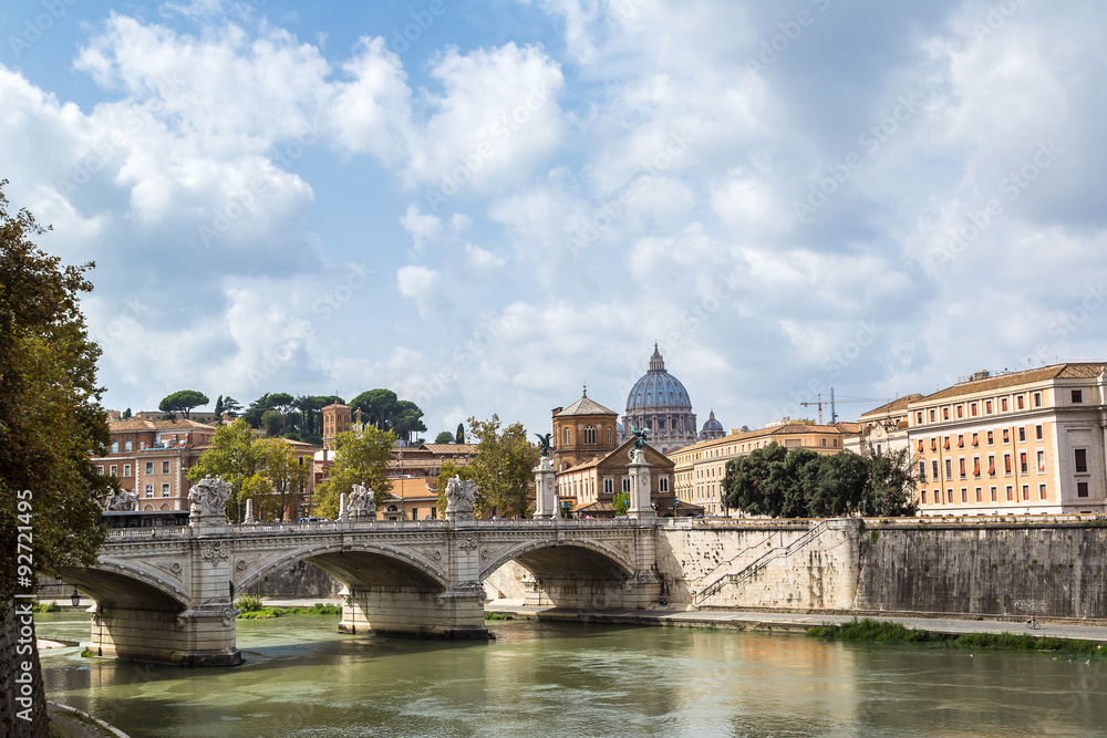 San Pietro basilica  and Sant angelo bridge in Rome
