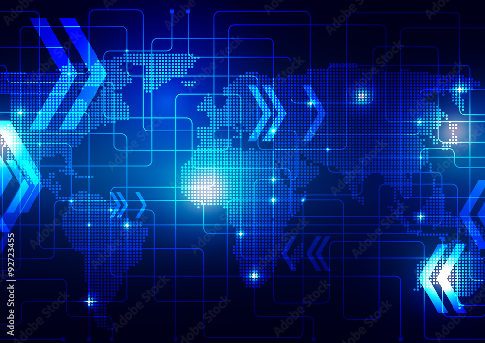 World Map with Technology Dark Blue Background World Map with Technology Dark Blue Background