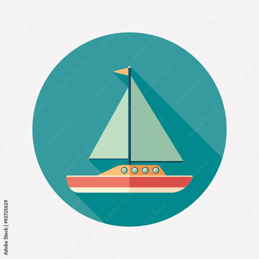 Sailing yacht flat round icon with long shadows. Sailing yacht flat round icon with long shadows.