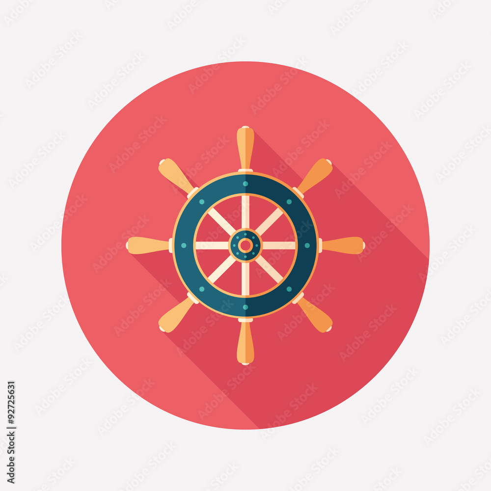 Retro steering wheel flat round icon with long shadows. Retro steering wheel flat round icon with long shadows.