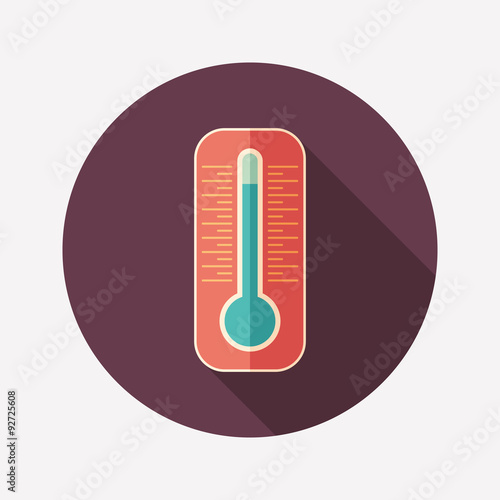 Thermometer flat round icon with long shadows.
