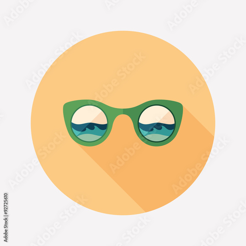 Sunglasses beach reflection flat round icon with long shadows. © Yury Velikanov