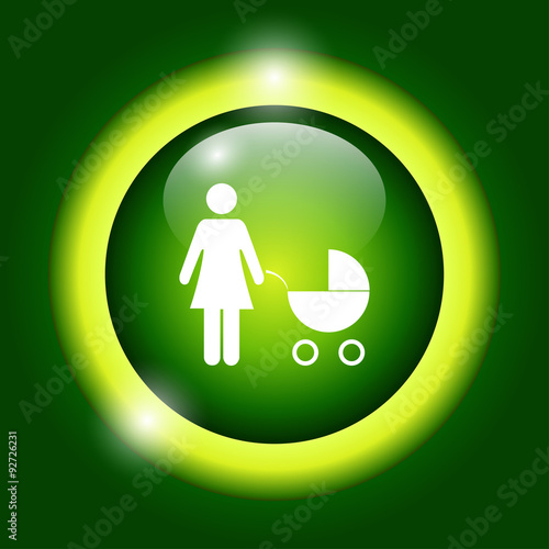 Woman with pram pictogram flat icon