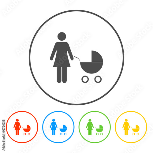 Woman with pram pictogram flat icon