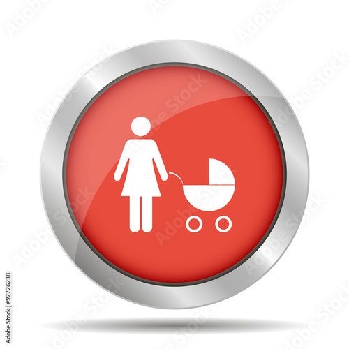 Woman with pram pictogram flat icon