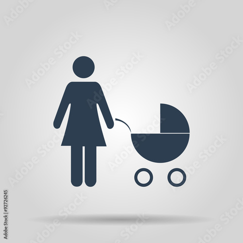 Woman with pram pictogram flat icon