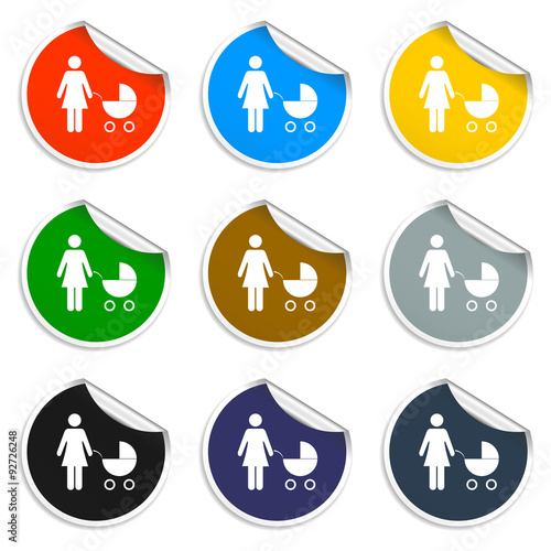 Woman with pram pictogram flat icon
