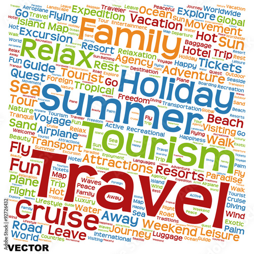 Vector conceptual tourism or travel  word cloud