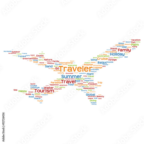 Vector conceptual travel or tourism plane word cloud