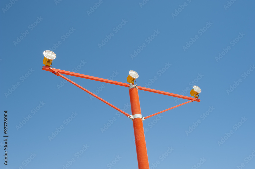Approach lights at an airport runway Approach lights at an airport runway