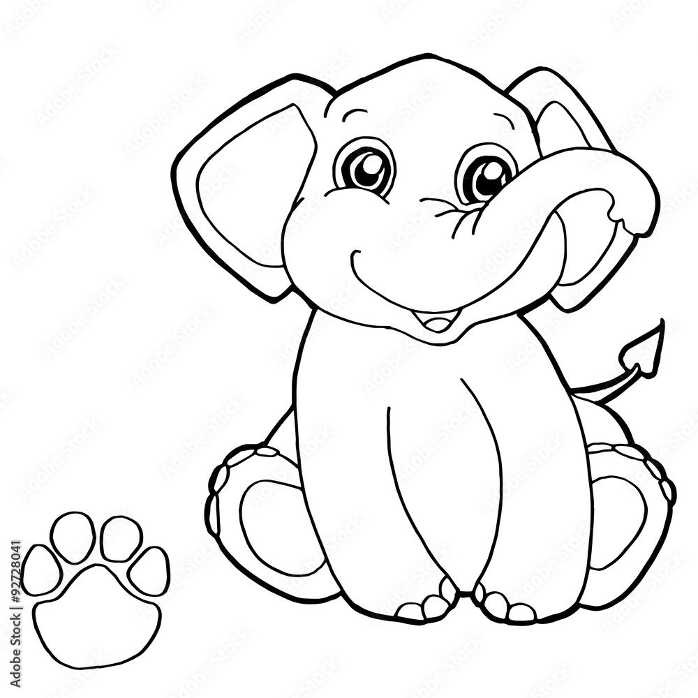Naklejka premium paw print with elephant Coloring Page vector