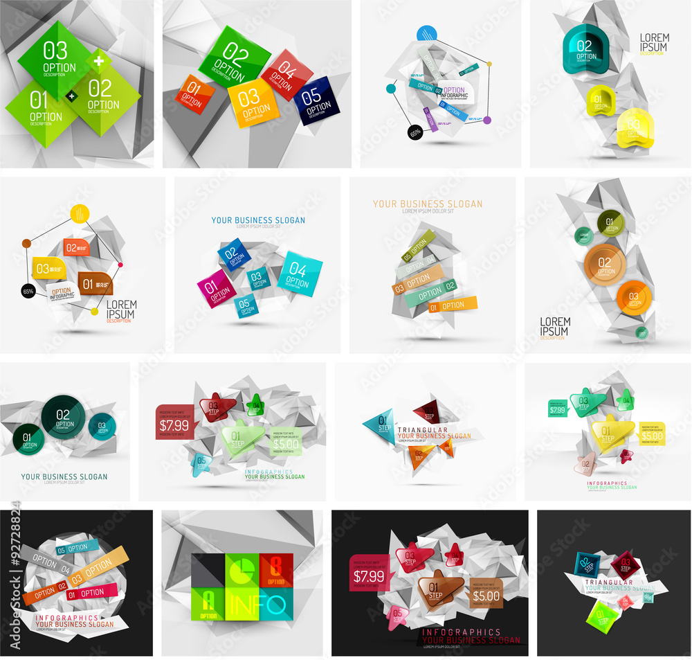 Fototapeta premium Set of abstract geometric paper infographic banner templates